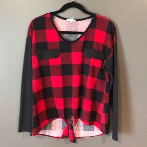 Hailey & Co. Plaid Pullover W/ Tied Front